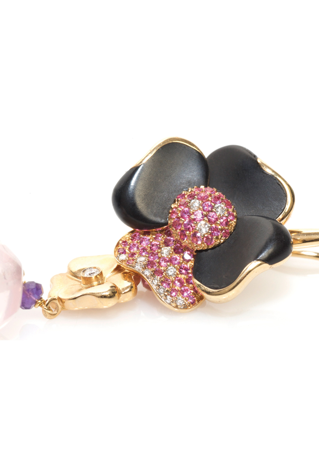 Valente Jet Pink Sapphire Rose Quartz Flower Dangle Earrings | OsterJewelers.com