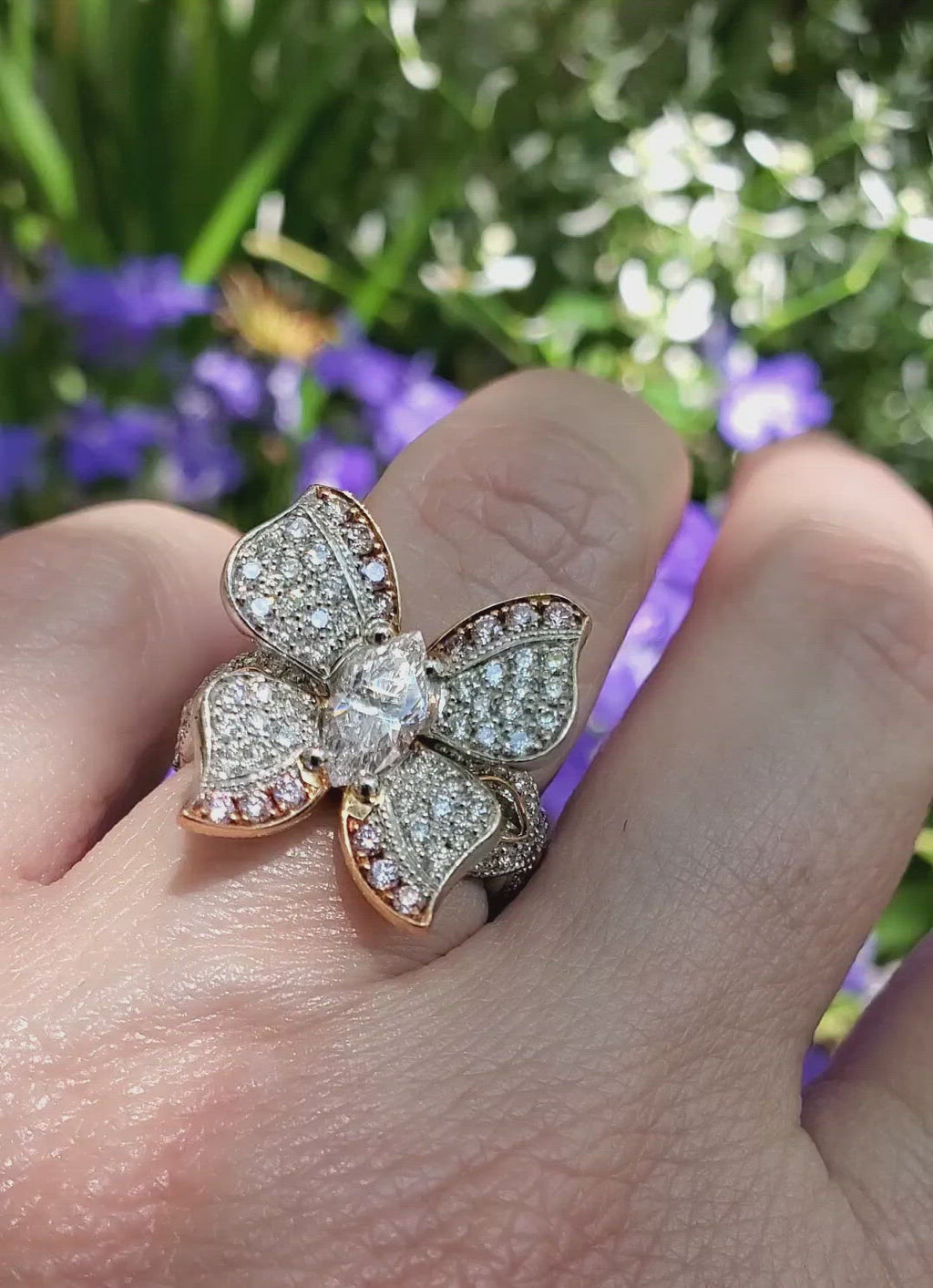 Katharine James Diamond Butterfly Ring in 18KRG and Platinum | OsterJeweler.com